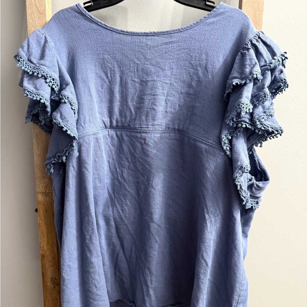 Blue Ruffled Women's Nursing Top